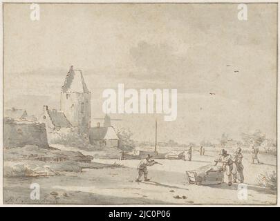 Winterlandschaft, Zeichner: Barend Cornelis Koekkoek, (zugeschrieben), Zeichner: Jan Hulswil, (möglicherweise), 1813 - 1862, Papier, Stift, Pinsel, H 162 mm × B 220 mm Stockfoto