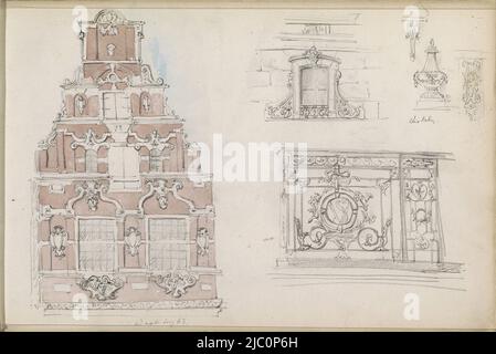 Auch Studien von architektonischen Details. Blatt 23 Recto aus einem Skizzenbuch mit 58 Blättern, Treppenfassade., Zeichner: Isaac Gosschalk, Zeichner: Joseph Henry Gosschalk, (abgelehnte Zuordnung), Aug-1863, Papier, Pinsel Stockfoto