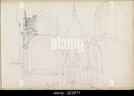 Blatt 15 Rekt aus einem Skizzenbuch mit 58 Blatt, Fassadendecke und Turmspitze, Zeichner: Isaac Goschalk, Zeichner: Joseph Henry Goschalk, (abgelehnte Zuordnung), 1862 - 1867, Papier Stockfoto