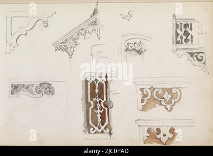 Blatt 8 Rekt aus einem Skizzenbuch mit 58 Blättern, Maaswerk, Zeichner: Isaac Gosschalk, Zeichner: Joseph Henry Gosschalk, (abgelehnte Zuordnung), 1862 - 1867, Papier, Pinsel Stockfoto