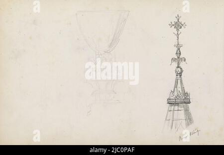 Blatt 7 rückseitig aus einem Skizzenbuch mit 58 Blättern, Kelch auf einem Sockel und einem römischen Turm, Zeichner: Isaac Gosschalk, Zeichner: Joseph Henry Gosschalk, (abgelehnte Zuordnung), 1862 - 1867, Papier Stockfoto