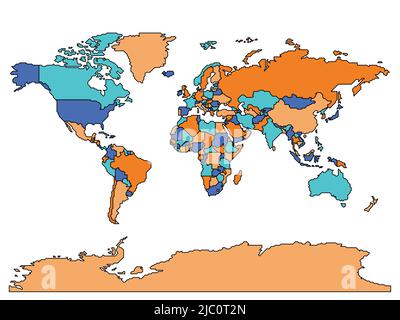 Vereinfachte Weltkarte mit glatten Grenzen Stock Vektor