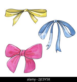 Aquarell-Illustration des glücklichen Ostertages. Eine Reihe von Einzelbildern. Eier, Federn, Blätter, Tulpen, Zweige, weide, Hühner, Kaninchen, Schmetterling, Stockfoto