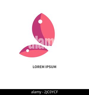 Vorlage mit minimalistisches Logo in Schmetterlingsrosa. Abstrakt Schmetterling einfache flache Form. Modernes Icon-Design für Visitenkarte, Beauty-Unternehmen Stock Vektor