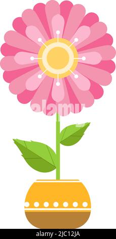 Stilisierter Blumentopf mit blühender Pflanze. Symbol für rosa Blüten Stock Vektor