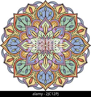 Buntes Mandala. Indische radiale Verzierung. Dekorativer Kreis Stock Vektor