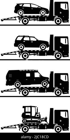 Silhouette Illustration von Auto-Transporter auf weißem Hintergrund. Stock Vektor