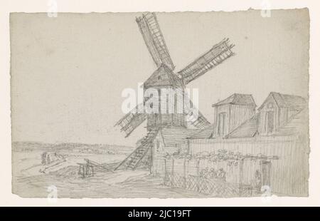 Mühle auf der Butte mit Café im Freien, Zeichner: Georges Michel, 1773 - 1843, Papier, H 110 mm × B 174 mm Stockfoto