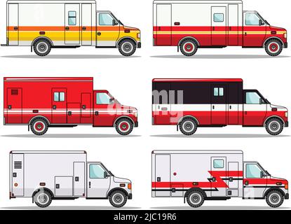 Detaillierte Abbildung von sechs farbigen Autos in flachem Stil Stock Vektor