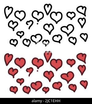 Vektor-Set von Herzen im Doodle-Stil isoliert auf weißem Hintergrund. Cartoon Vektordarstellung von handgezeichneten Herzen. Stock Vektor