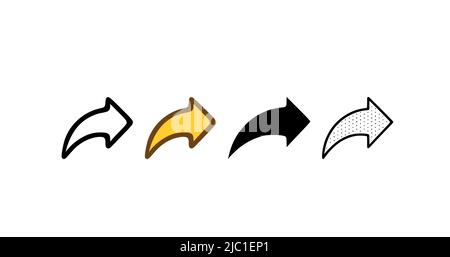 Symbole in verschiedenen Stilen teilen. Vektordarstellung mit Pfeil nach rechts isoliert auf weißem Hintergrund. Stock Vektor