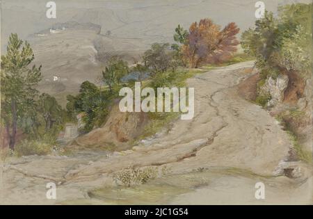 Straße in einer italienischen Berglandschaft, Zeichner: Samuel Palmer, 1815 - 1881, Papier, Pinsel, H 298 mm × B 454 mm Stockfoto