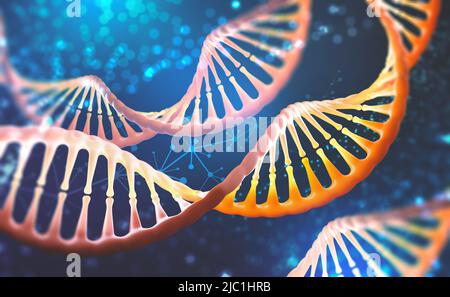 DNA-Forschungsmolekül. 3D Abbildung. Analyse der Struktur des menschlichen Genoms Stockfoto