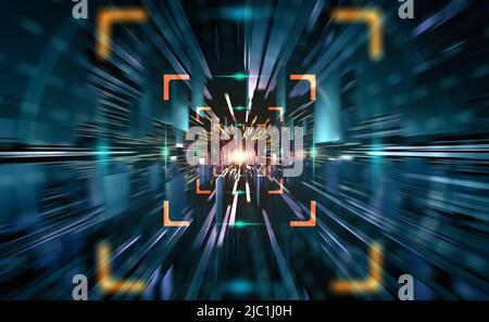 High-Speed-Internet-Technologie. Abbildung Portal 3D. Raum und Zeit, globale digitale Datenbank im Cyberspace der künstlichen Intelligenz Stockfoto