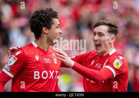 LONDON, ENGLAND - 29. MAI: Brennan Johnson aus Nottingham Forest während des Play-Off-Finalmatches der Sky Bet Championship zwischen Huddersfield Town und Nott Stockfoto
