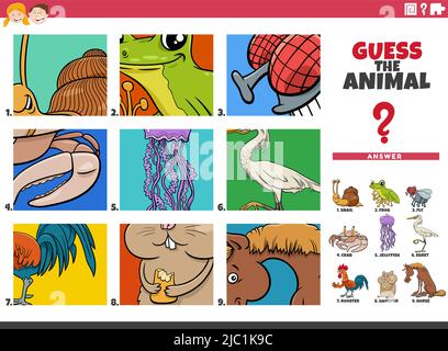 Cartoon Illustration von pädagogischen Spiel der erraten Tierarten für Kinder Stock Vektor