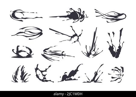 Komischer Geschwindigkeitseffekt. Cartoon Kampf Explosion Smash, Hit, und Auswirkungen Spiel Animation Asset, Jump Run und Punch Wirbel Spur. Vector Staubbeutel Clipart Stock Vektor