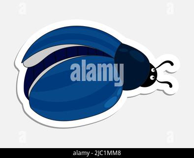 Freundlich gestreifter Käfer. Nützliche Insekten und Schädlinge von Insekten. Handgezeichnetes Cartoon-Symbol mit Strich. Cartoon-Vektor-Aufkleber auf weißem Hintergrund isoliert Stock Vektor