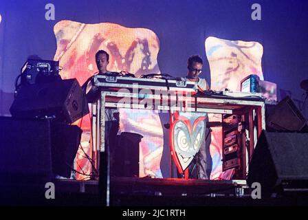 Basement Jaxx beim Homelands Festival 2002, Winchester, Hampshire, England, Vereinigtes Königreich. Stockfoto