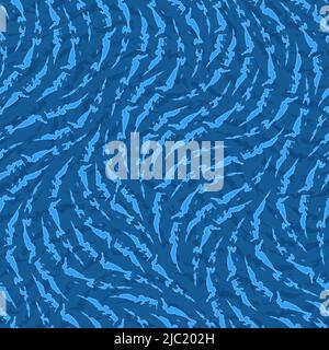 Blaues nahtloses Vektor-Muster aus zerrissenen Streifen in Form von Wellen. Abstrakte Textur aus zerrissenen Streifen in Wellenform mit Schatten. Stock Vektor