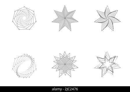 Set von Spiralen Sterne Linie Kunst, Design-Elemente, Linie abstrakte Muster. Spiralwirbel, Drehlinie, Wirbel . Vektorvorlagen von geometrischen radialen Stock Vektor