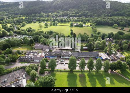 Betws y Coed Railway Station North Wales UK Drohne Luftaufnahme Stockfoto