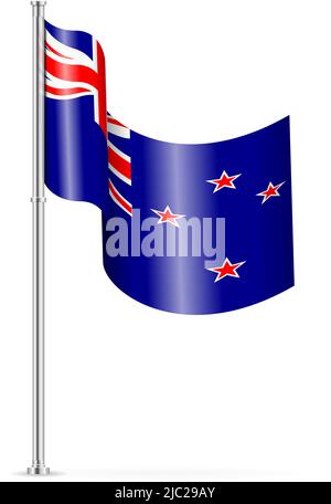 Gewellte Flagge Neuseelands auf weißem Hintergrund. Vektorgrafik. Stock Vektor