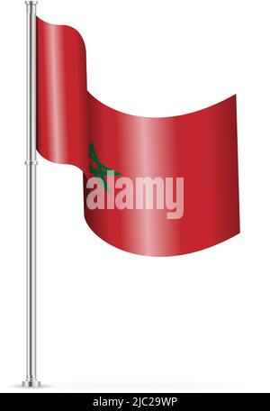 Gewellte Flagge Marokkos auf weißem Hintergrund. Vektorgrafik. Stock Vektor