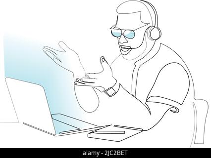 Geschäftsmann mit Brille und Laptop Stock Vektor