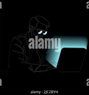 Geschäftsmann mit Brille und Laptop Stock Vektor