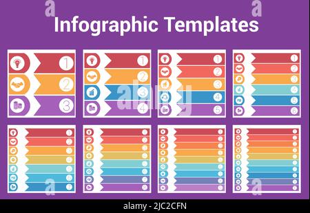 Infografik-Vorlagen aus bunten horizontalen Pfeilen. Stock Vektor