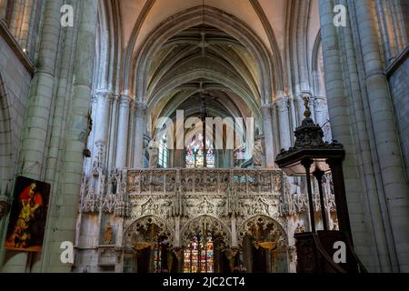 Troyes Kirche von Sainte-Madeleine, erbaut im 12.. Jahrhundert. Aube, Champagne-Ardenne, Frankreich. JUBE aus dem 16.. Jahrhundert von Jean Gailde. Stockfoto