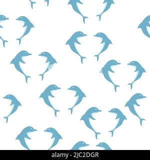 Nahtloser Hintergrund mit zwei Delfinen auf weißem Hintergrund Stock Vektor
