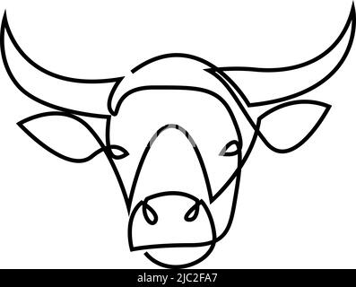 Kuhkopf im Stil der kontinuierlichen Linienkunst. Horned Bull Portrait minimalistische schwarze lineare Skizze. Vektorgrafik Stock Vektor