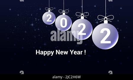Vorlage für Neujahr oder Weihnachtsprojekt 2022. Weihnachtsbälle, Schnee und Sterne. Stock Vektor