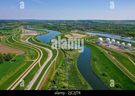 Haltern-Marl, Nordrhein-Westfalen, Deutschland - Lippe, Hochwasserschutz im Haltern-Lippramsdorf-Marl-Gebiet (Halima). Hochwasserschutz auf der Lippe Stockfoto