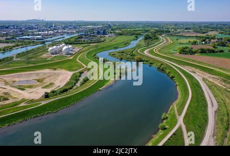 Haltern-Marl, Nordrhein-Westfalen, Deutschland - Lippe, Hochwasserschutz im Haltern-Lippramsdorf-Marl-Gebiet (Halima). Hochwasserschutz auf der Lippe Stockfoto