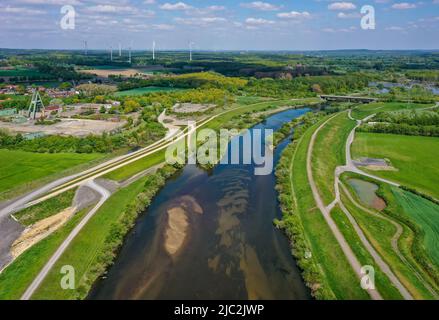 Haltern-Marl, Nordrhein-Westfalen, Deutschland - Lippe, Hochwasserschutz im Haltern-Lippramsdorf-Marl-Gebiet (Halima). Hochwasserschutz auf der Lippe Stockfoto