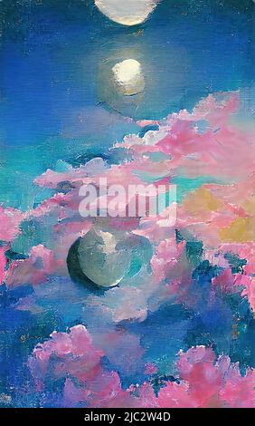 Abscract Hintergrund Nachthimmel mit Mond, Sternen und Wolken Stockfoto