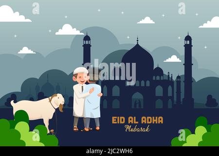 Eine Vektordarstellung des Muslims, der Eid Al Adha Mubarak feiert Stock Vektor