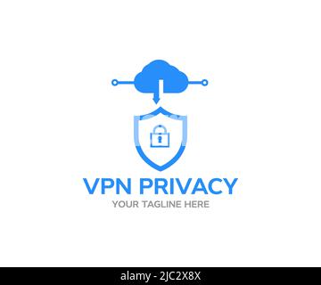 VPN - Virtuelles perivate Netzwerk. Logo-Design für Internetverbindungen. VPN-Technologie-System, Browser entsperren Website, Vektor-Design und Illustration. Stock Vektor