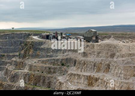 The Coldstones Quarry, Greenhow Hill, Pateley Bridge, Harrogate, North Yorkshire, Großbritannien wird von Hanson Aggregates betrieben. Stockfoto