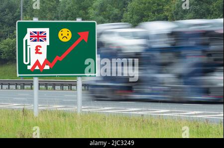 Steigende Preise für Kraftstoff, Benzin, Diesel Concept UK. Inflation, Stagflation, Lebenshaltungskosten... Stockfoto