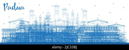 Umrisse Padua Italien Skyline der Stadt mit blauen Gebäude. Vector Illustration. Business Travel und Konzept mit historischer Architektur. Padua Stadtbild. Stock Vektor