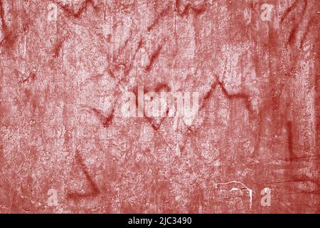 Abstraktes Muster aus Herzen, Linien und Rissen auf dem Hintergrund. Grunge schöne rote Wand mit Rissen auf dem Putz mit Platz für Text oder Bild. Die Kunst der groben stilisierten Textur. Alles Liebe Zum Valentinstag Stockfoto