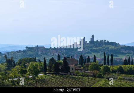 Skyline von San Gimignano an Einem schönen Morgen Stockfoto