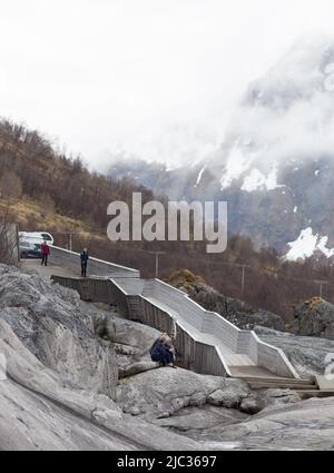 Tungeneset Rastplatz und Aussichtspunkt entworfen von Code Architecture. Teil der National Scenic Routes Senja, Statens Vegvesen. Stockfoto