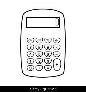 Symbol für handgezeichneten Rechner. Zurück zur Schule Vektor-Versorgung für Mathematik Klassenzimmer. Minimalistische Bürobuchhaltung Linie Kunst Stock Vektor