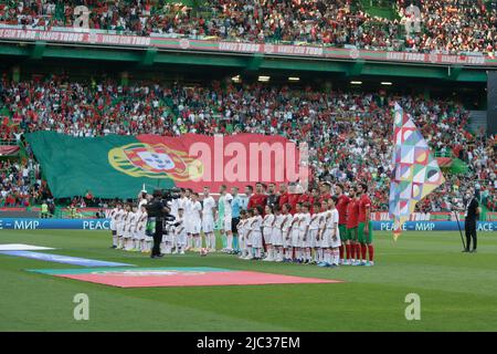 Lissabon, Portugal, Portugal. 09.. Juni 2022. Die portugiesische Mannschaft während des Fußballspiels der UEFA Nation League zwischen Portugal und der Tschechischen Republik im Estadio Jose Alvalade in Lissabon am 9. Juni 2022. Valter Gouveia Kredit: SPP Sport Pressefoto. /Alamy Live News Stockfoto