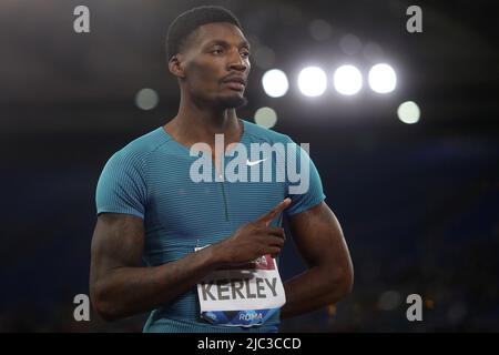 Rom, Italien. 09.. Juni 2022. ROM, Italien - 09.06.2022: Kerley Fred tritt an und gewinnt bei 100 mt Männern beim IAAF Wanda Diamond League - Golden Gala Meeting 2022 im Stadio Olimpico in Rom. Kredit: Unabhängige Fotoagentur/Alamy Live Nachrichten Stockfoto